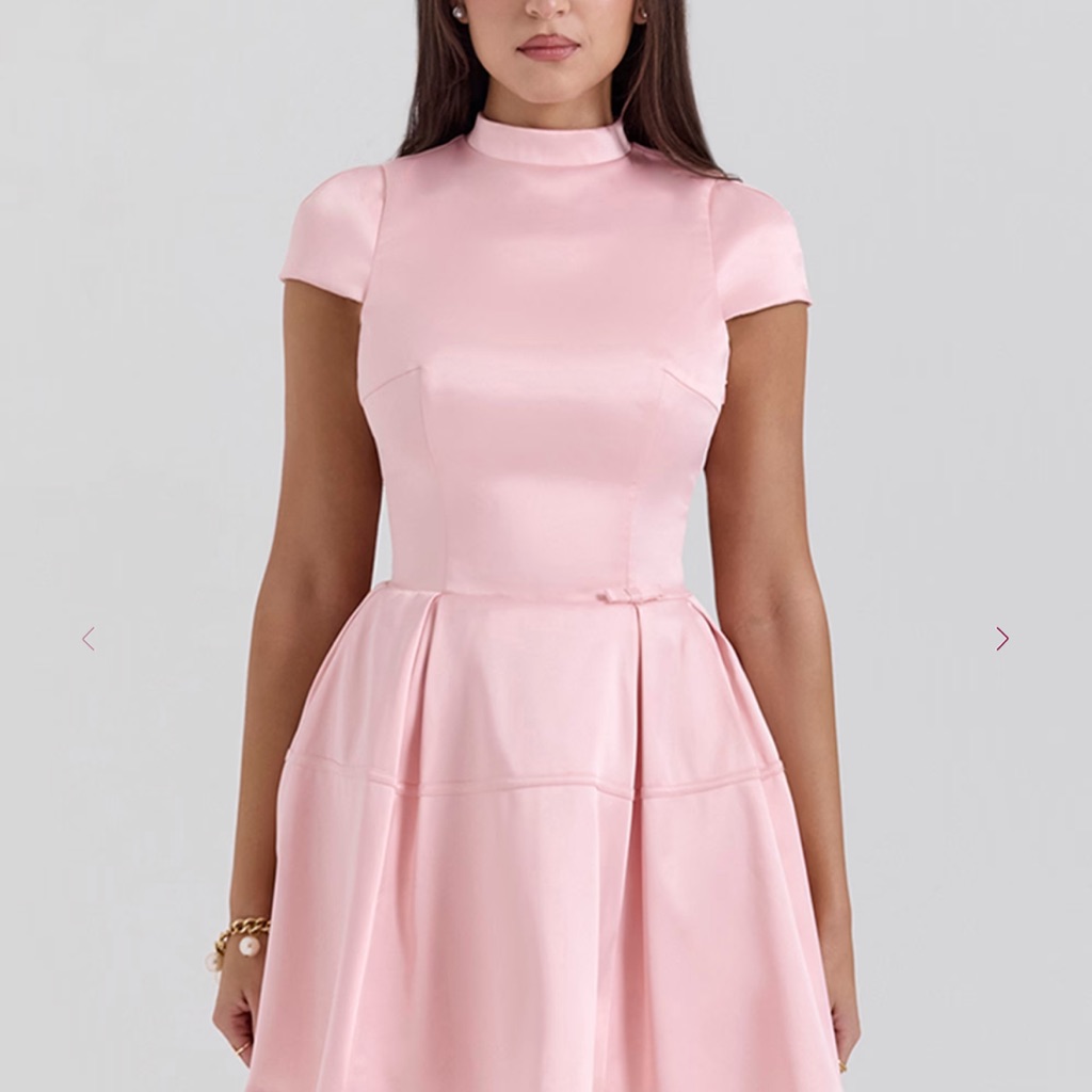 Pink Satin Short Sleeve Dress